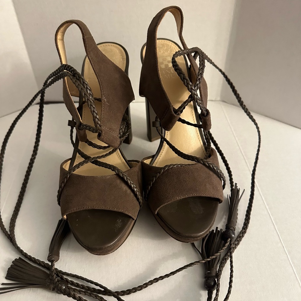 Vince Camuto Brown Stiletto Heels with Intricate Straps